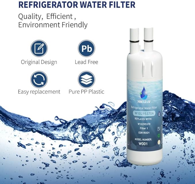 W10295370A water filter replacement, Compatible with Whirlpool EDR1RXD1, Everydrop Filter 1, EDR1RXD1B, W10295370, WHR1RXD1, KAD1RXD1, P4RFKB2, P8RFWB2L, 46-9930,46-9081 4PACK