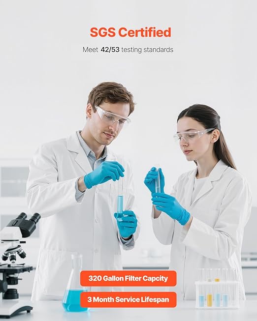 VEVOR Faucet Mount Water Filter, Vertical Water Purifier for Sink Tap, NSF Certified Carbon Fiber Filter, Removes Chlorine Lead with 3 Filters, Fits Most Kitchen or Bathroom Faucets, White