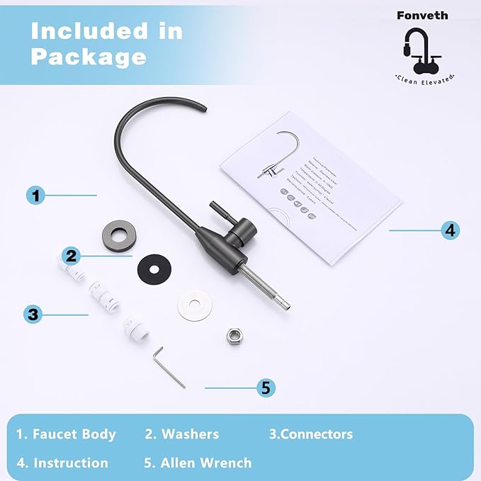 Drinking Water Faucet, Gunmetal Grey Faucet Stainless Steel for Under Sink Water Filter System Reverse Osmosis Non-Air Gap for Kitchen