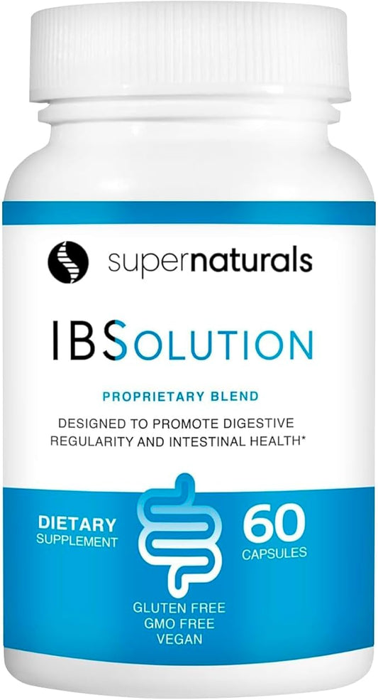 SuperNaturals IBSolution - Made in USA, Non-GMO, Gluten Free & Vegan (60 Capsules) - for Symptoms of IBS (Bloating, Constipation, Gas, Diarrhea, Abdominal Pain)