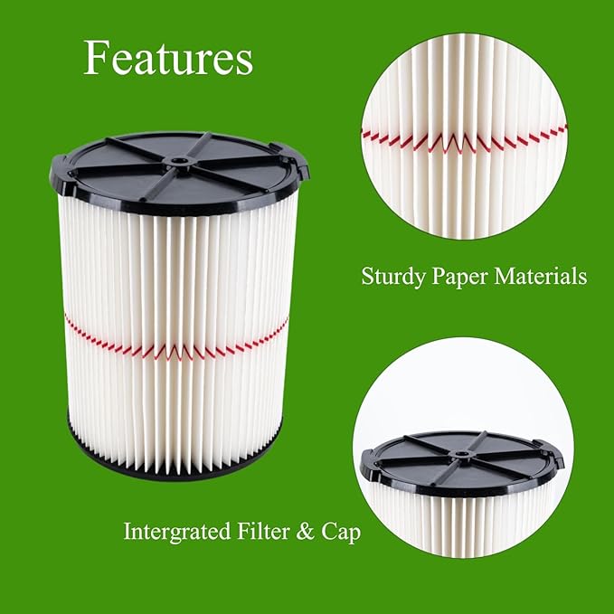 2 Pack CMXZVBE38754 Replacement Filter Fit for Craftsman Shop Vac Wet Dry 5 to 20 Gallon, 9-38754 Red Stripe General Purpose Wet Dry Vac Replacement Filter