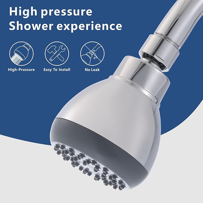3" High Pressure Shower Head, Powerful Pressure Boosting Rain Showerhead, with Adjustable Swivel Brass Ball Joint for Relaxing and Comfortable Shower Experience (Chrome)
