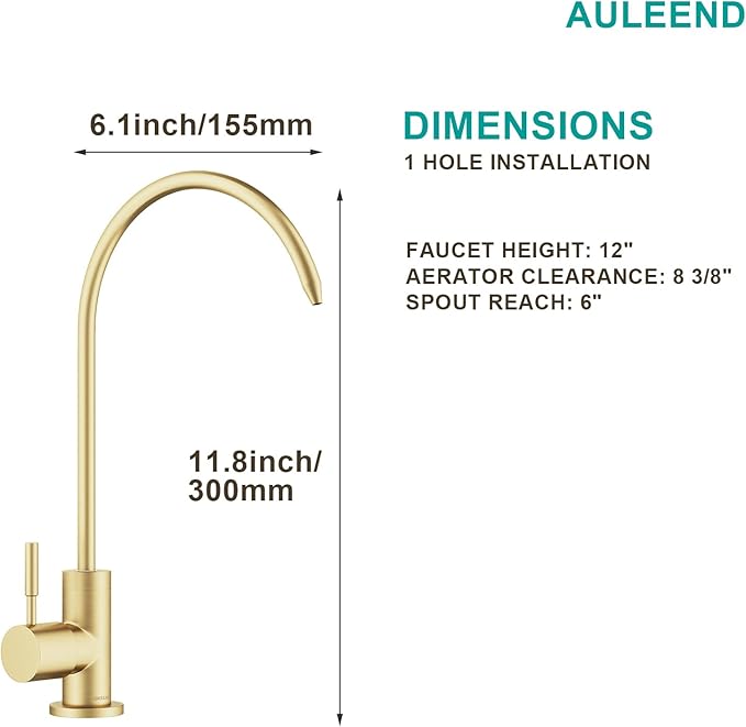 Brass Reverse Osmosis Faucet, Sink Water Filter System, Suitable for Most Reverse Osmosis or Water Filtration Systems, Kitchen bar Sink Drinking Faucet (Brushed Gold)