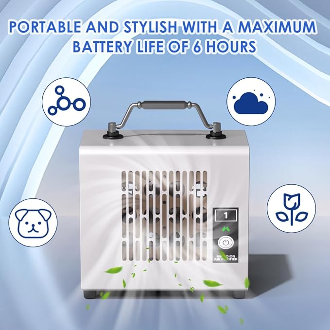 Portable Ionic Air Purifier, Hassle-Free Design, Type-C Rechargeable, 6-Hour Battery, Removes 99.5% of Pollen & Smoke, Ultra-Quiet 25dB, Ideal for Travel, Office, Bedroom, Covers Up to 20㎡