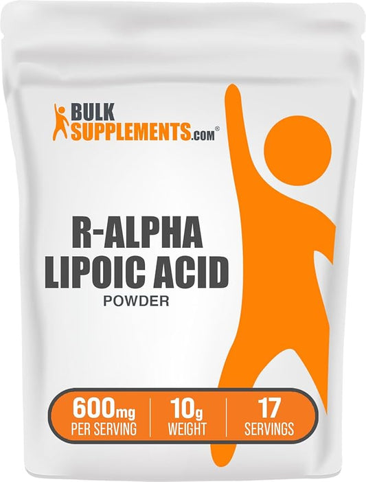BulkSupplements.com R-Alpha Lipoic Acid Powder - R-ALA Supplement, R Alpha Lipoic Acid 200mg - Antioxidants Supplement, Gluten Free, 200mg per Serving, 10g (0.35 oz) (Pack of 1)