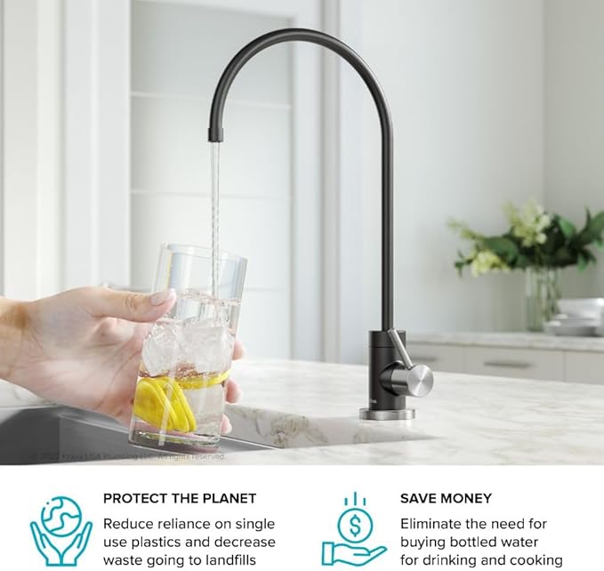 KRAUS® Purita™ Single Handle Drinking Water Filter Faucet for Reverse Osmosis or Water Filtration System in Spot-Free Stainless Steel/Matte Black, FF-100SFSMB