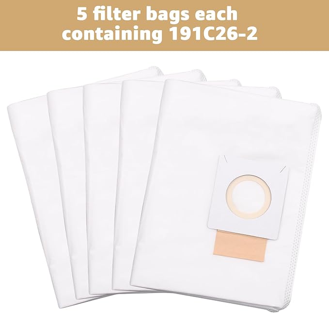 191C26-2 filter bag replacement - Compatible with XCV17/XCV18 18V X2 LXT makita backpack vacuum Heavy-duty filtration, long-lasting durability-5-pack