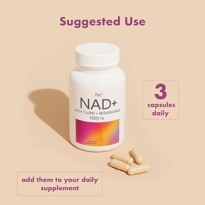 VHC NAD+ Supplement, NMN Alternative Liposomes with CoQ10, Trans-Resveratrol for Women & Men,Support Energy, Anti-Aging,Focus,90 Capsules