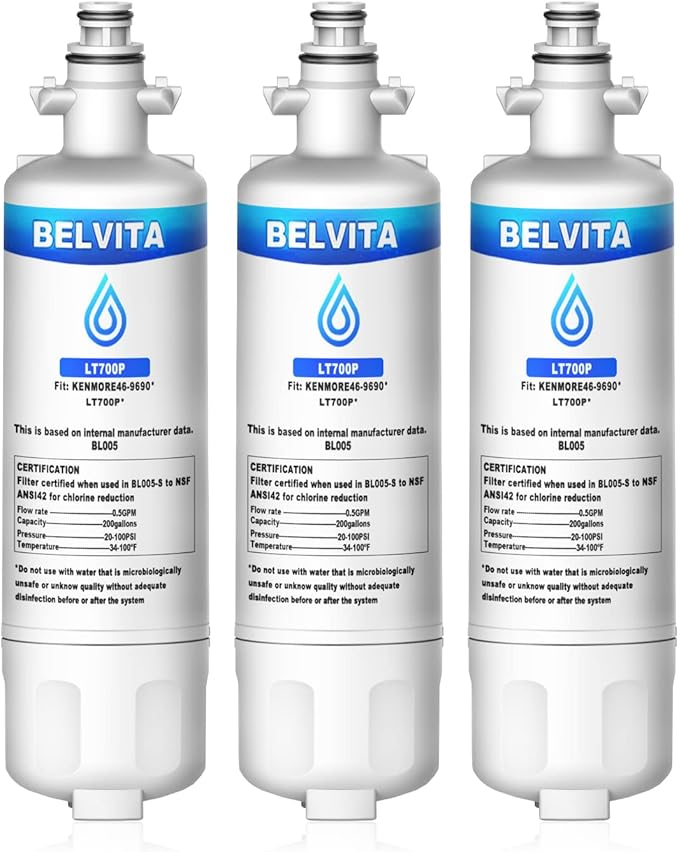 BELVITA Water Filter Replacement for IG LT700P, Kenm0re 9690, 469690, ADQ36006102, HDX FML-3, LFX28968ST LFXS29626S LFXS30766S LFX31925ST LFX31945ST Refrigerator, 3 Packs