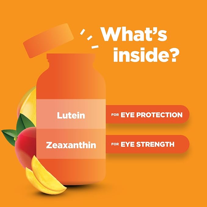 Kids Lutein Gummies - Mango Flavored Potent Lutein and Zeaxanthin Supplements for Eye Health - Eye Vitamins for Blue Light Protection, Dryness, Strain Support & Visual Sharpness - 60 Count