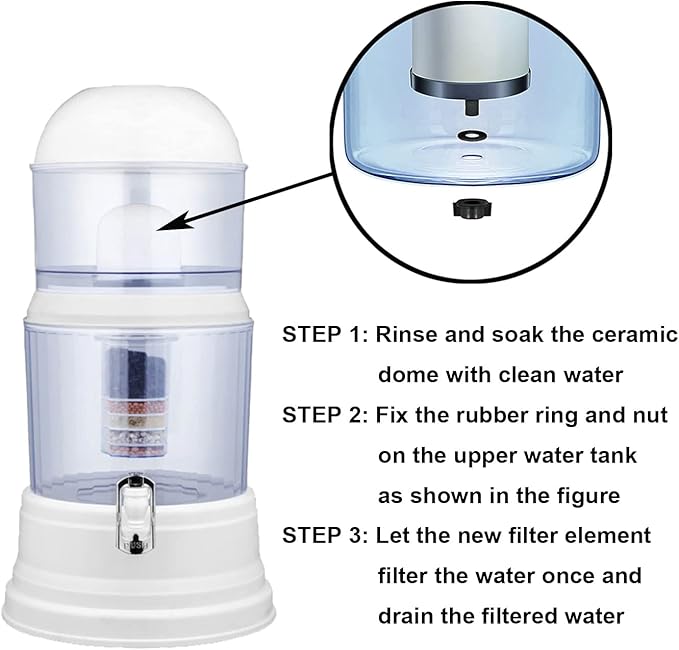 HUINING Replacement Ceramic Dome Water Filter with Coconut Shell Activated Carbon and Faucet Kit for Countertop,Household Water Bucket, Water Cooler Filtration Systems Water Pitcher