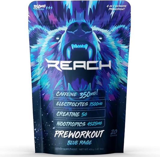 Pre Workout Supplement - Fitness Supplements, Workout Supplements - Energy Supplement for Men and Women - 350 mg Caffeine - Blue Rage