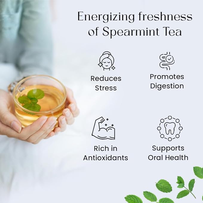 Spearmint Tea Bags 100 Count Herbal Tea Bags PCOS RELIEF Balances Hormones Support Digestion Refreshing Aromatic and Minty Gluten Free Caffeine Free Tea 100% Pure Spearmint leaves | Pyramid Tea bags