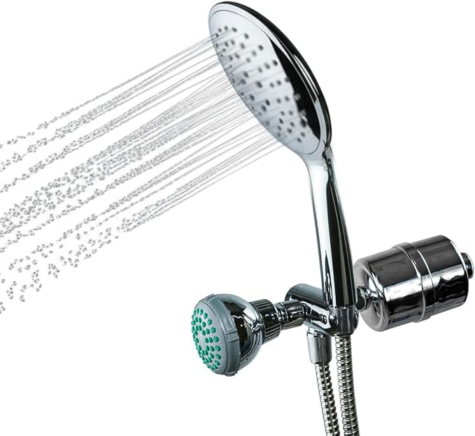 Crystal Quest Luxury Shower Power Handheld & Shower Head Combo Filtration System Chrome - BPA Free | 1.25-2.5 GPM | Reversible Cartridge | Great for Dechlorination