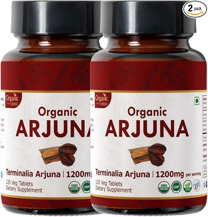 Arjuna 120 Tablets – USDA Organic Terminalia Arjuna Supplement – Supports Heart & Cardiovascular Health* - Pack of 2