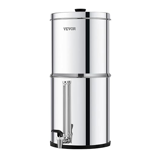 VEVOR Gravity-fed Water Filter System, 2.25G 304 Stainless-Steel Countertop System, Water Filtration System, Reduces Lead and up to 99% of Chlorine, with 2 Carbon Filters, and Water Level Spigot