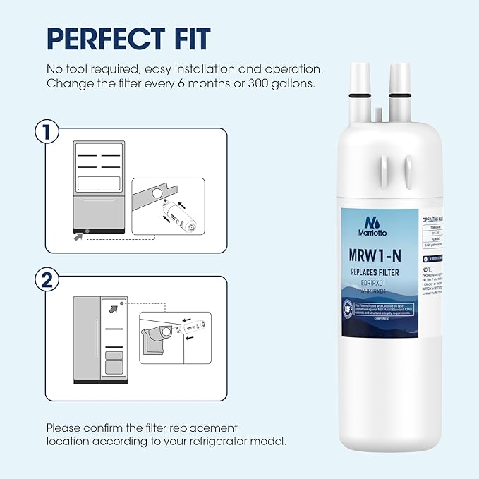 MARRIOTTO EDR1RXD1 Refrigerator Water Filter Compatible with Whirlpool W10295370A, WHR1RXD1, KAD1RXD1, Filter 1, W10295370, P4RFWB, P8RFWB2L, 46-9930, 46-9081 Refrigerator Water Filter, Pack of 3