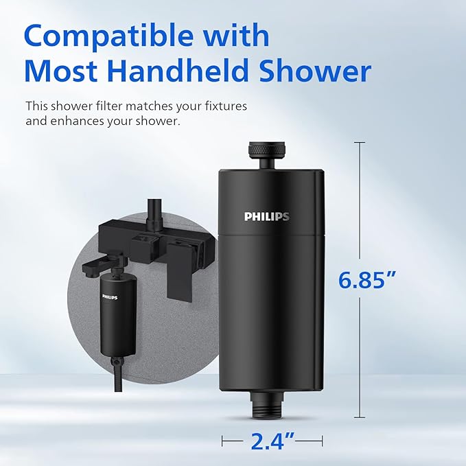 Philips Shower Filter Water Softener, Shower Filtration with Double Mesh & NSF Certified KDF Material, Reducing Chlorine/Impurities/Rust Sediments for Handheld Shower head, Black(Shower Filter Set)