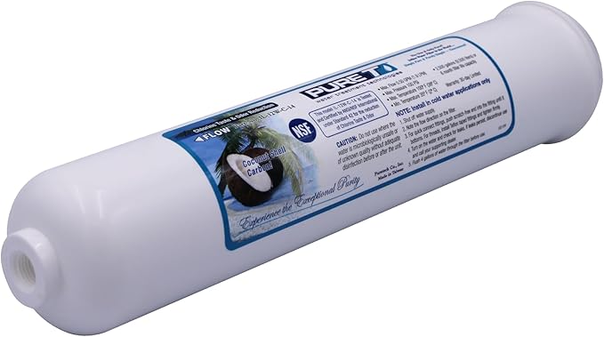 PureT IL-12W-C-14, 12"x2.5" (1/4" NPT Thread Connect) Inline Post GAC Carbon Filter - NSF Certified - Reverse Osmosis Water Filter, Lifetime of 1 Year or 1,500 Gallons