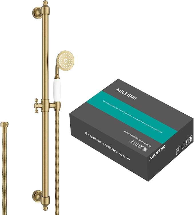 Shower Slide Bar Handheld Shower Head with Hose, shower slide bar,adjustable height shower head (C-retro, Brushed Gold)