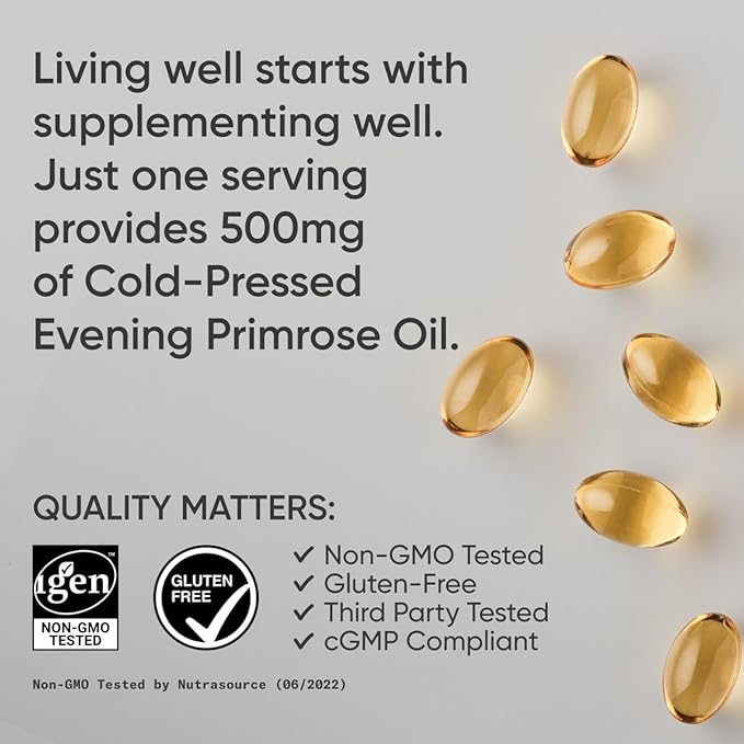 Sports Research Evening Primrose Oil (500mg) Cold-Pressed with No fillers or Artificial Ingredients, Non-GMO Tested - Gluten & Soy Free (240 Liquid Softgels)