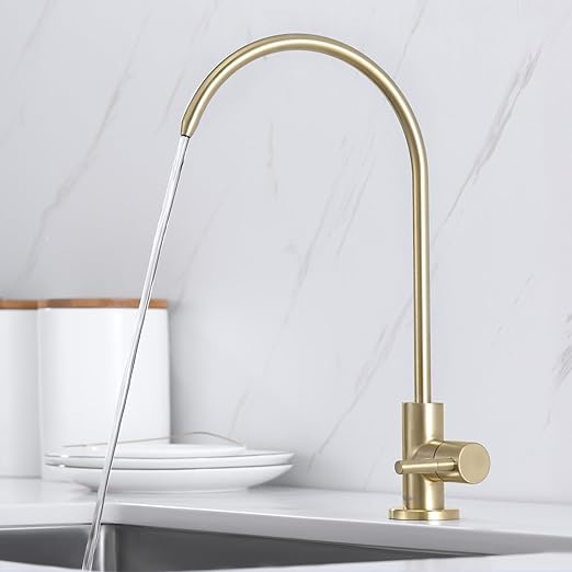 RO Water Filter Faucet Non-Air-Gap Drinking Water Beverage Faucet for Reverse Osmosis Systems Water Filtration System 304 Stainless Steel (Brushed Golden)
