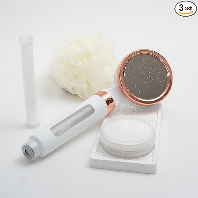 Dual Hard Water NSF Filter Shower Head (6 Stages), Made in Korea, White & Rose Gold