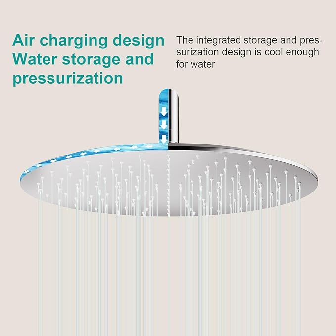 All Metal Rain Shower Head - Heavy Duty Stainless Steel, Easy Install, High Water Flow, Ultra-Thin Modern Design for Bathroom (Brushed Nickel, 16)