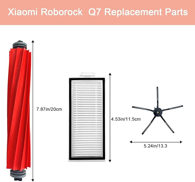Q7 Series Replacement Parts for Roborock Q7 Q7+ Q7 Max Q7 Max+ Robot Vacuum, 1 Main Brush,4 Side Brushes, 4 HEPA Filters