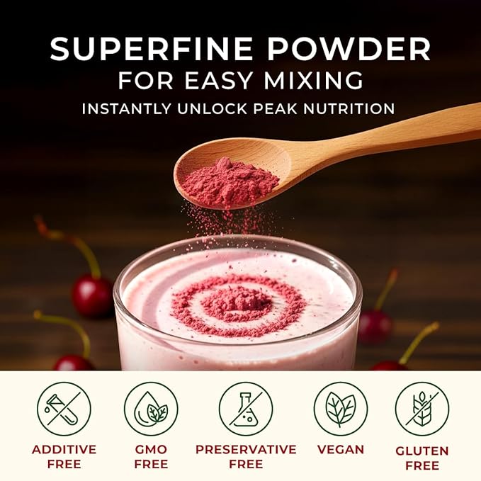 Gya Tea Co Tart Cherry Extract Powder 1.1lb (17.64 Oz) - USDA Organic 100% Natural Fruit Powder - Freeze-Dried Premium Quality Tart Cherries For Drinks, Baking & More - No Sugar & Additives, Non-GMO