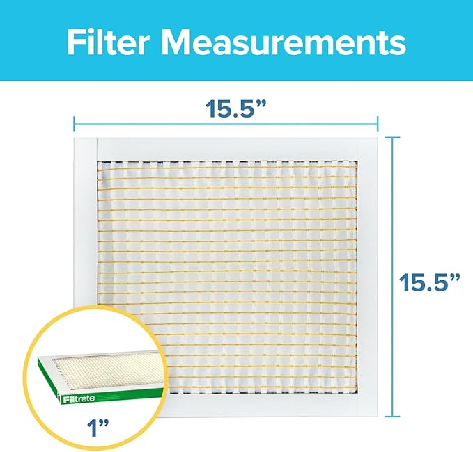 Filtrete 15.5x15.5x1 AC Furnace Air Filter, MPR 700, MERV 8, Tough on Pollen, Easy on Airflow, 3-Month Pleated 1-Inch Electrostatic Air Cleaning Filter, 4-Pack