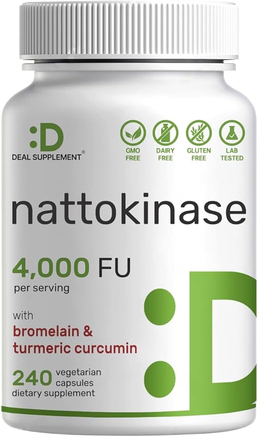 Nattokinase Supplement 4,000 FU Per Serving, 240 Veggie Capsules – Japanese Natto with Bromelain, Turmeric Curcumin & Black Pepper Complex – Digestive Enzymes & Heart Health – Non-GMO, Vegan