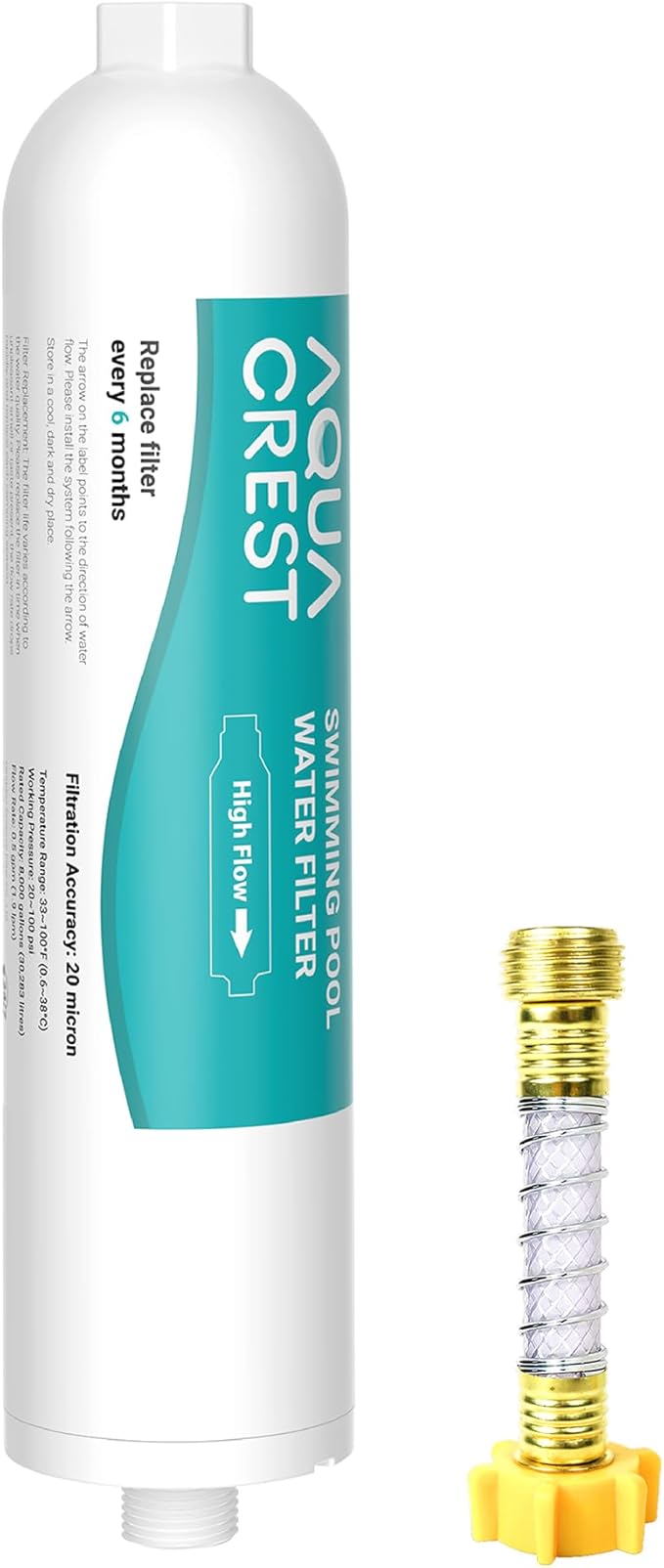 AQUA CREST X-Large RV Water Filter, Garden Hose End Pre Filter for Pool, Hot Tub, Spa, Reduces Chlorine, Heavy Metals and Odor, with Hose Protector, Up to 8,000 Gallons