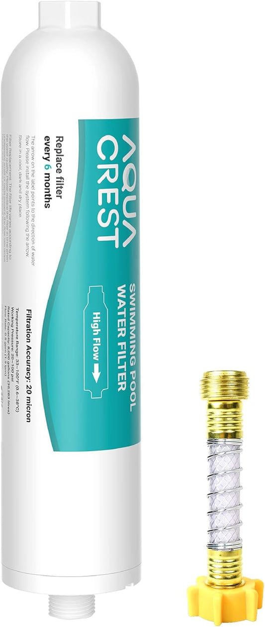 AQUA CREST X-Large RV Water Filter, Garden Hose End Pre Filter for Pool, Hot Tub, Spa, Reduces Chlorine, Heavy Metals and Odor, with Hose Protector, Up to 8,000 Gallons