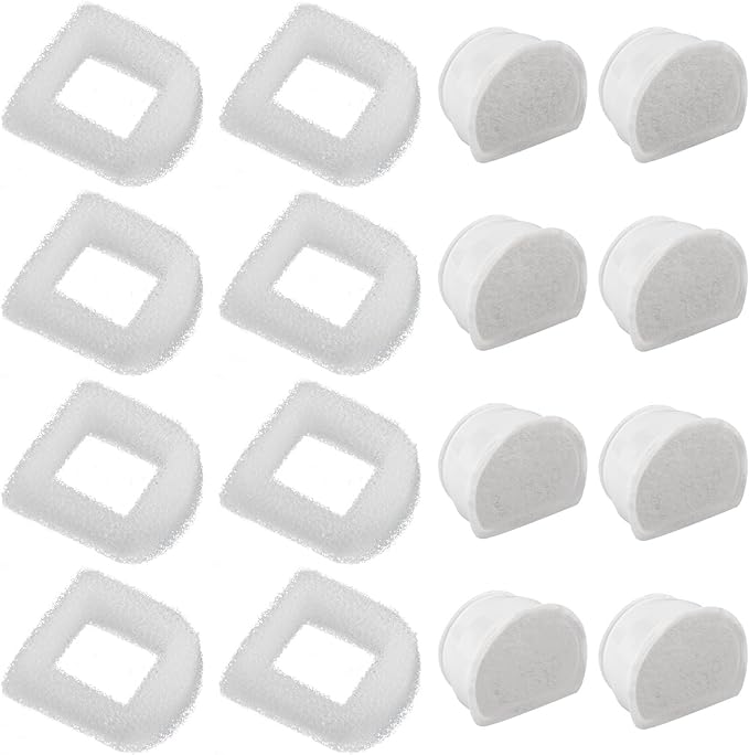 Pet Supplies Cat Fountain Water Filters - Fits Most Ceramic and Stainless Steel Pet Fountain Water Filters Bowl Replacement,8 Carbon Filters and 8 Foam Pre Filter