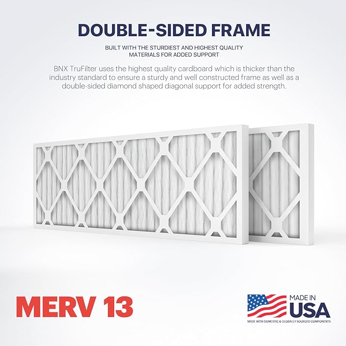 BNX TruFilter 10x30x1 Air Filter MERV 13 (4-Pack) - MADE IN USA - Electrostatic Pleated Air Conditioner HVAC AC Furnace Filters for Allergies, Pollen, Mold, Bacteria, Smoke, Allergen, MPR 1900 FPR 10