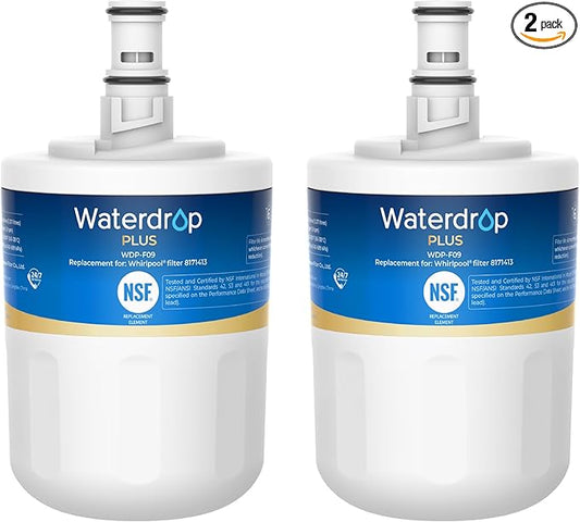 Waterdrop Plus 8171413 Refrigerator Water Filter, Replacement for Whirlpool® 8171413, EDR8D1, Kenmore® 46-9002, NLCS200, NSF 401&53&42 Certified, 𝐑𝐞𝐝𝐮𝐜𝐞 𝐏𝐅𝐀𝐒, Pack of 2