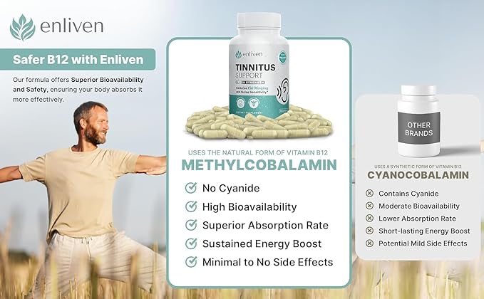 Tinnitus Relief Pills for Ringing Ears & Ear Health | Extra Strength Tinnitus Supplement with Bioflavonoids, B12 & Inositol | Supports Sleep, Focus & Auditory Clarity | 60 Caplets | 2 Pack