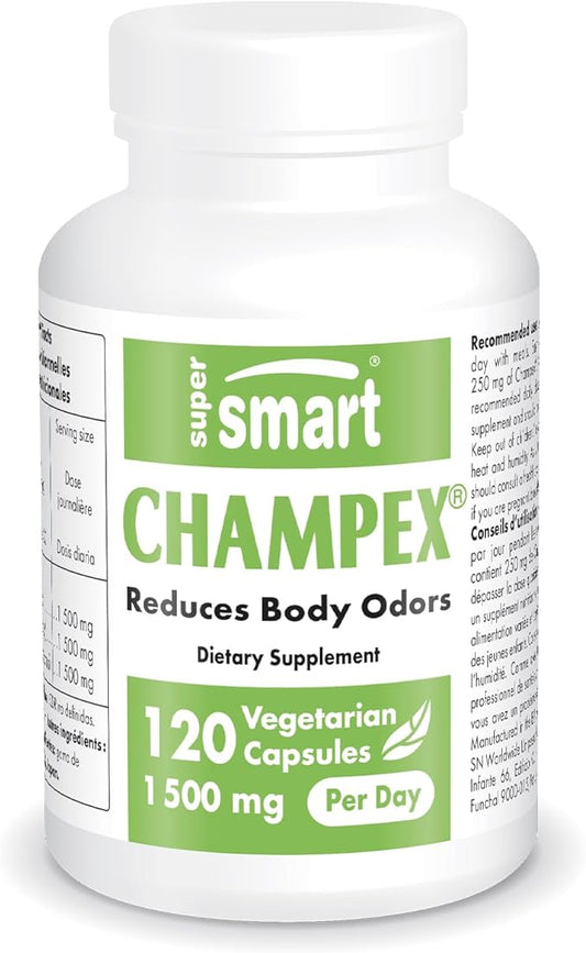 Supersmart - Champex Mushroom (Agaricus Bisporus Extract) 1500 mg per Day - Body Odor & Bad Breath Supplement - Internal Deodorizer | Non-GMO & Gluten Free - 120 Vegetarian Capsules