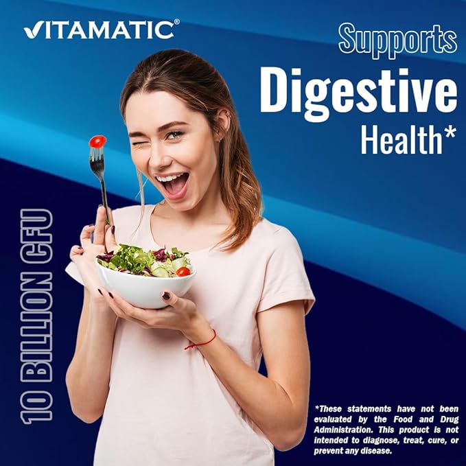 Vitamatic Acidophilus Probiotic - 10 Billion CFU - 5X Potency - Daily Probiotic Supplement, Supports Digestive Health - 120 Tablets