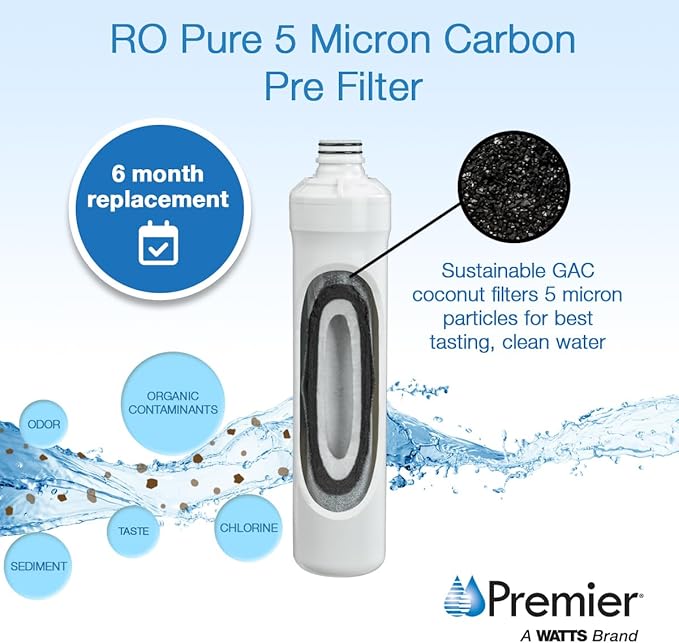 Watts Premier RO Pure Plus 4-Pack Filtration Kit for 4 Stage Pure Plus/Zero Pure Plus Reverse Osmosis System, Push Button Water Filter Replacement, Sediment Filter, Carbon Pre-Filter, VOC, Membrane