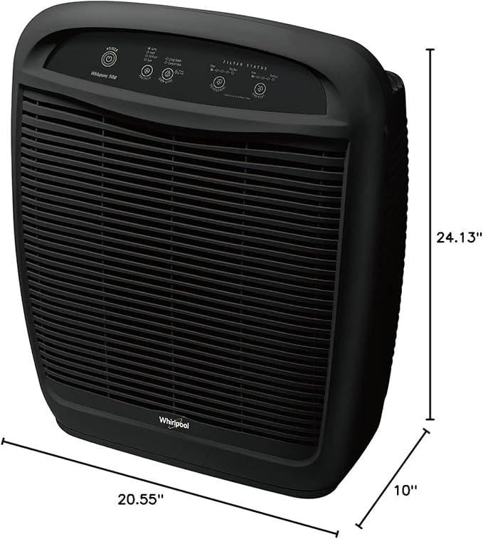 Whirlpool WP500B WP500 Whispure Air Purifier – 490 sq ft Filtration with True HEPA and Carbon Pre-Filter 8171434K, 1183054K. Compact Odor Allergen Eliminator (WP500B-Slate, Large, Slate Black