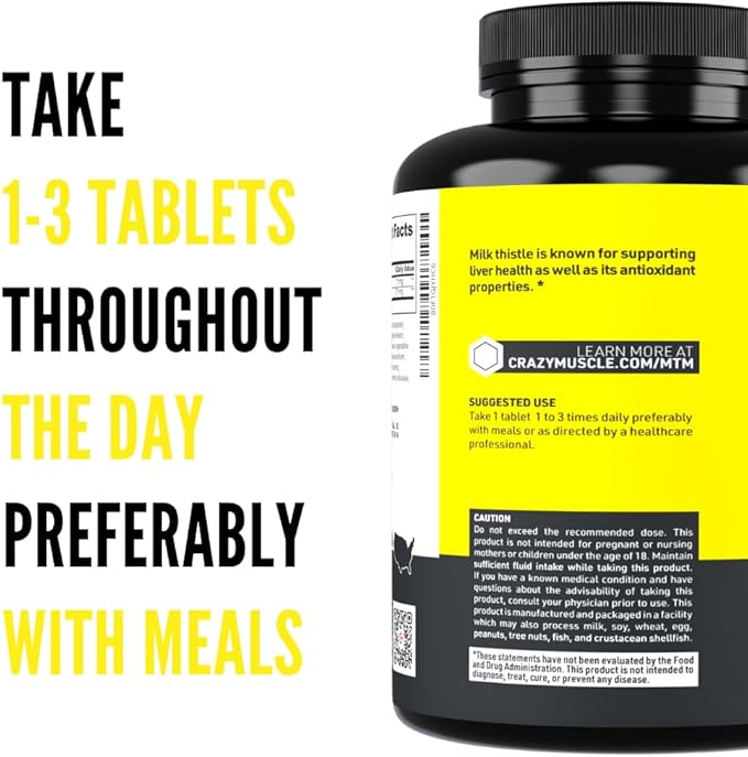 Crazy Muscle Milk Thistle Matrix, Standardized Milk Thistle Supplement for Liver Function, Health & Detox, Cleansing Formula for Metabolism, Supports Healthy Diet, 60 Servings, Pills
