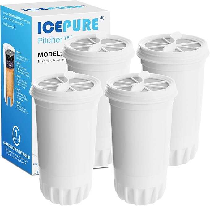 ICEPURE NSF53&42 5-Stage Pitcher Water Filter Replacement for ZERO ZR-001, ZR-003, ZR-017,ZP-007RP, ZD-013W, ZS-011RP, ZD-012RP, Pitchers and Dispensers Replacement [4 Pack]