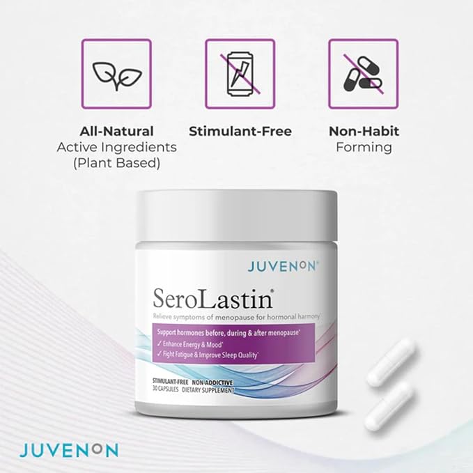 Juvenon Menopause Supplements for Women Mood Support, Hot Flashes Relief, Peri-Menopausal Support, Hormone Balance, Promote Calm, Energy, Clarity, Sleep, Natural Herbal Supplement, (30 Capsules)