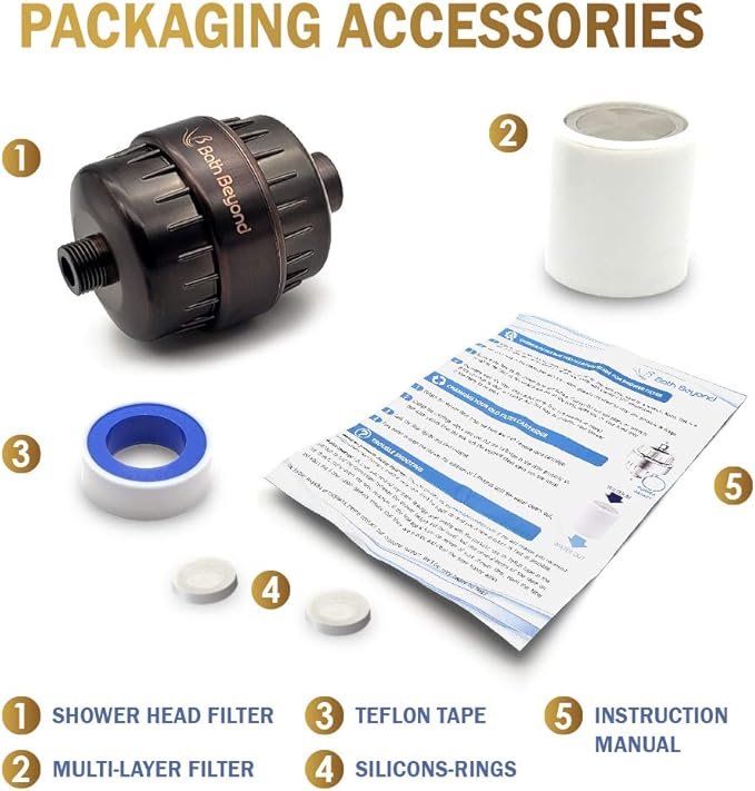 Bath Beyond Shower Filter Vitamin C 15 Stage High Output Water Filter With cartridge for Hard Water - Shower Head Filter Rose Gold