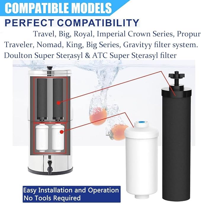 Water Filter Replacement Compatible with Berkey® Gravity Filter Filtration System, NSF/ANSI 42 Certified 4 Black Filters and 4 Fluoride Filters PF2 for Travel, Big, Royal Series