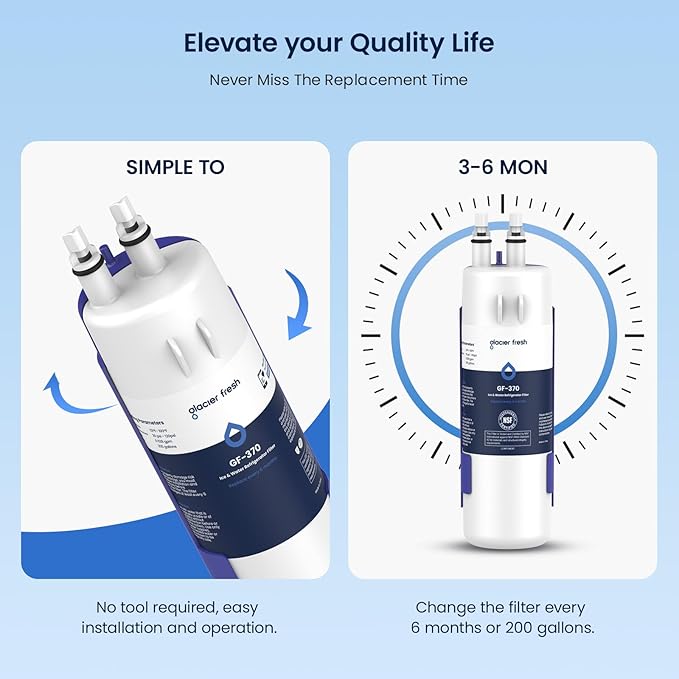 GLACIER FRESH Refrigerator Water Filter Compatible with W10295370A, EDR1RXD1, WHR1RXD1, KAD1RXD1, Filter 1, W10295370, P4RFWB, P8RFWB2L, 46-9930, 46-9081 Refrigerator Water Filter 1 Pack