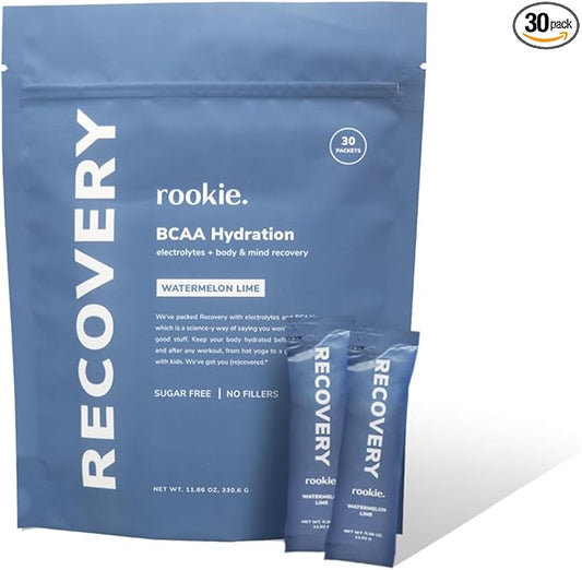 Rookie Wellness Recovery BCAA - Electrolyte and BCAA Powder with 5 g of Branched Chain Amino Acids for Muscle Recovery, Electrolytes for Hydration, & Only 10 Calories (30 Servings, Watermelon Lime)