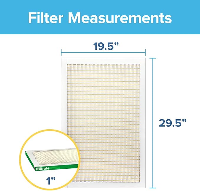 Filtrete 19.5x29.5x1 AC Furnace Air Filter, MERV 8, MPR 700, Tough on Pollen, Easy on Airflow, 3-Month Pleated 1-Inch Electrostatic Air Cleaning Filter, 4-Pack
